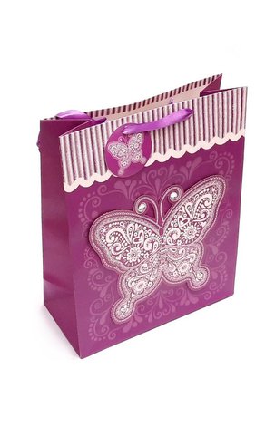 Dárková taška - Motýl s kamínky (fialová)