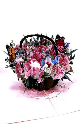 3D Přání -  Hortenzie s motýly - růžová