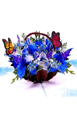 3D Přání -  Hortenzie s motýly - modrá