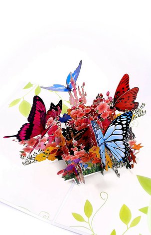 3D Přání -  Motýli na květinách
