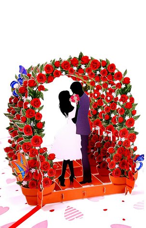 3D Přání -  Zamilovaný pár pod obloukem růží